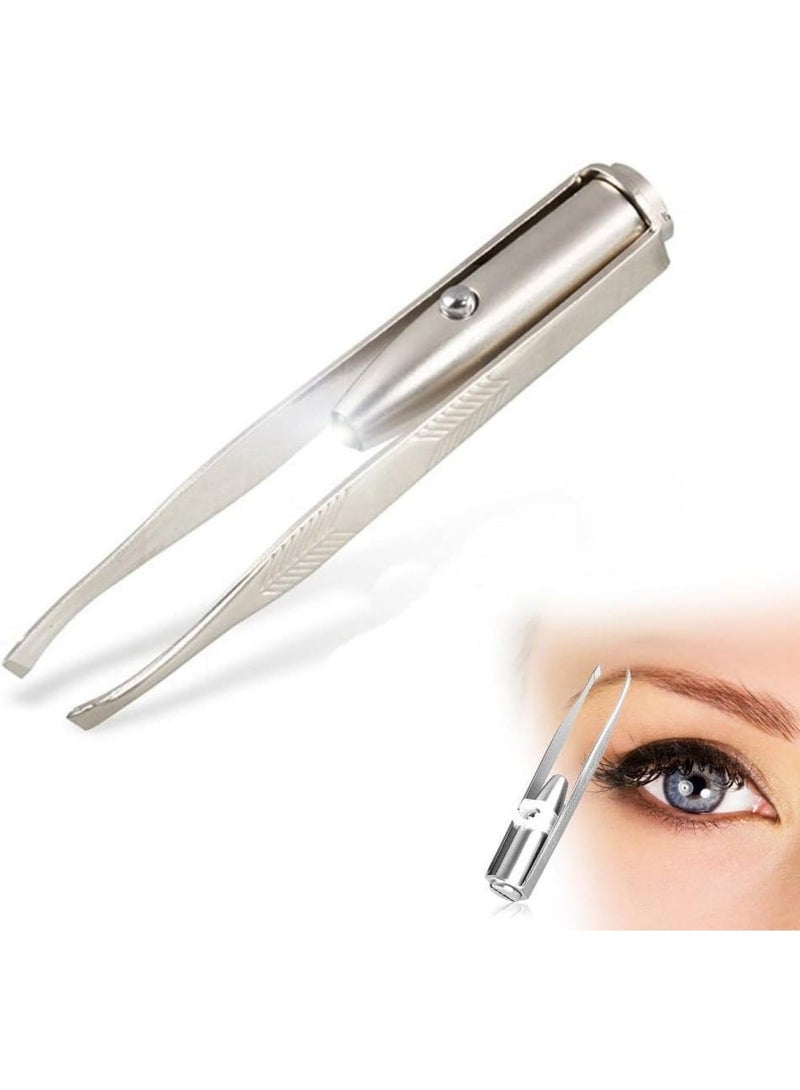 Bluejw Light Stainless Steel Tweezers with LED, Makeup Eyelash Eyebrow Hair Removal Illuminating Lighted Tweezers for Precision Men Women - Image 1